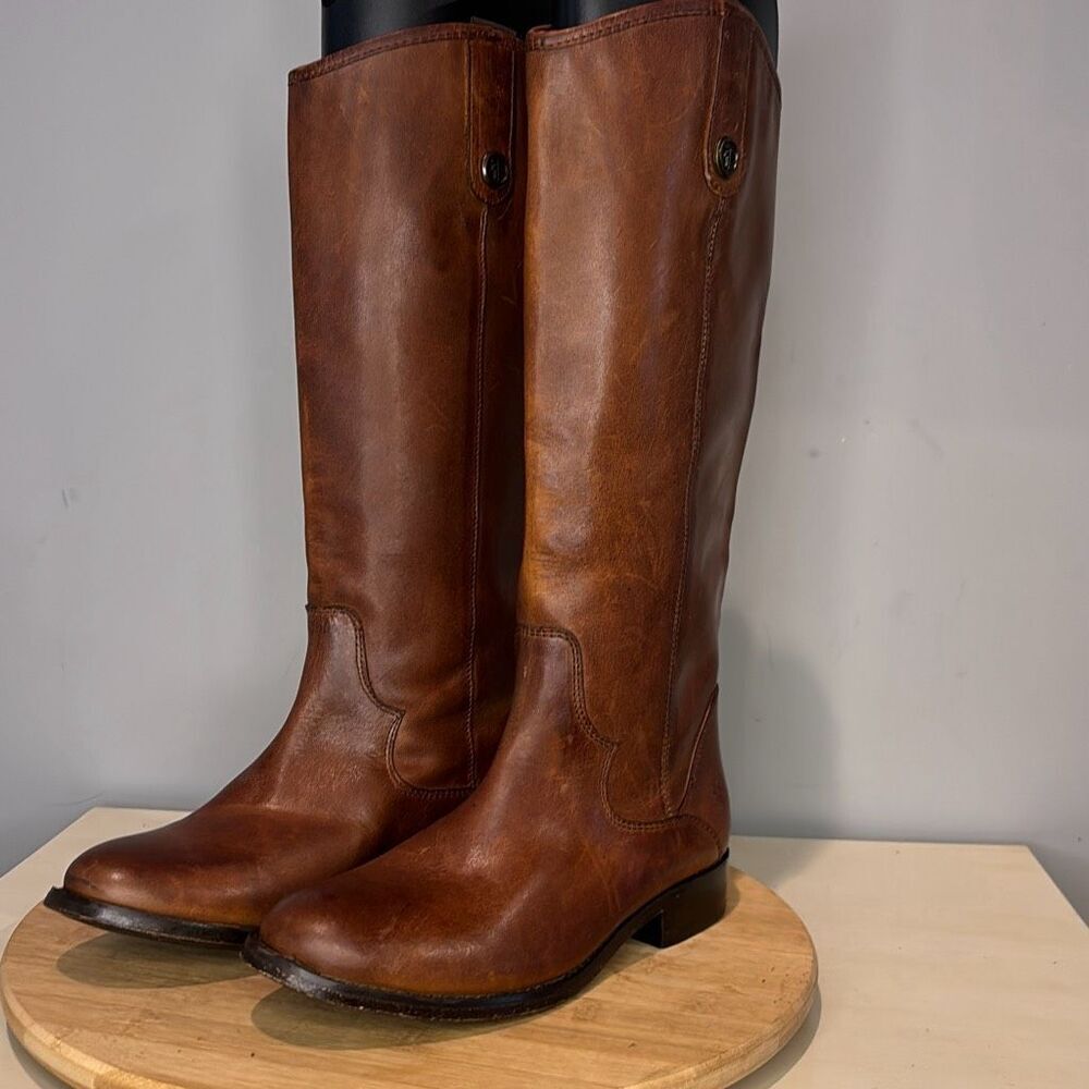 Frye Women's Marissa Medallion Leather Pull-On Riding Boots Walnut Brown Size 5M